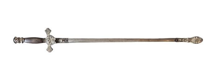 Knights of Columbus Ceremonial Sword with Etched Blade & Ornate Hilt