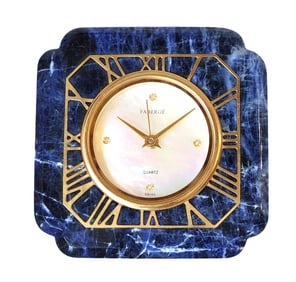 Fabergé Swiss Desk Clock in Lapis Lazuli with Mother-of-Pearl & Diamond Dial
