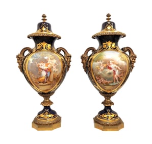 Pair of Antiques French Exceptionals Hand Painted Sevres Porcelain Vases