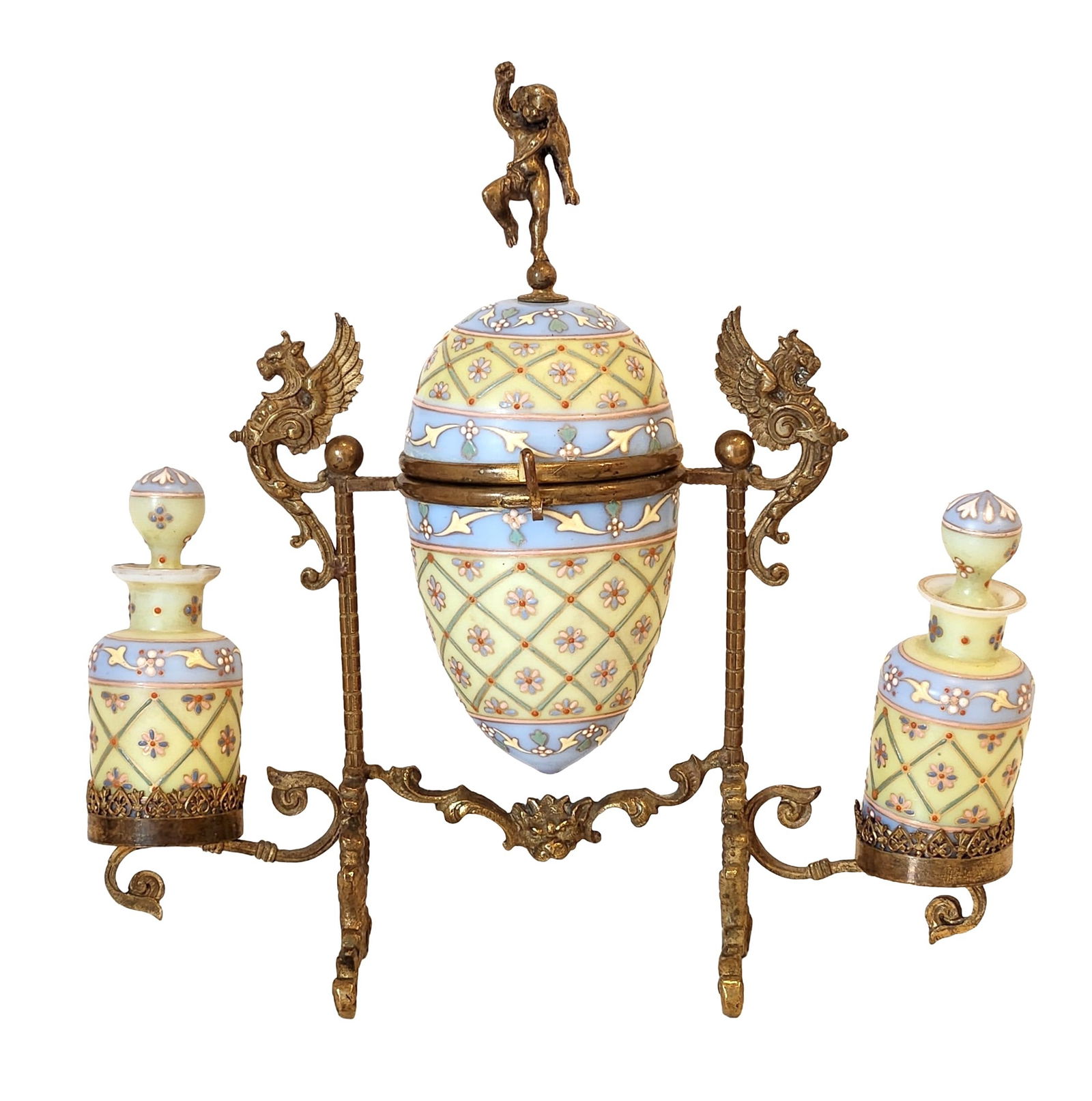 19th Century French Enamel Perfume Casket with Gilt Bronze Mounts and Cherub Finial (1 of 4)