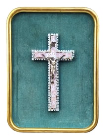 19th Century Mother-of-Pearl and Abalone Crucifix with Silver Corpus