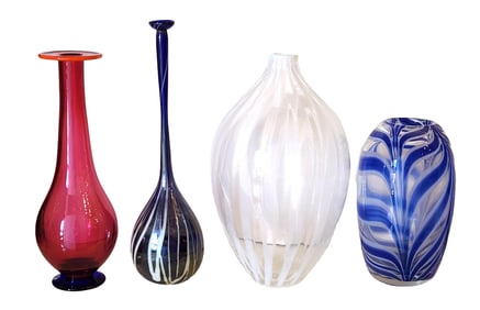 Set of 4 Art Glass Vases, Including Orrefors Sweden