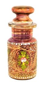 19th C. Bohemian Enamelled and Gilt Glass Perfume Bottle with Stopper