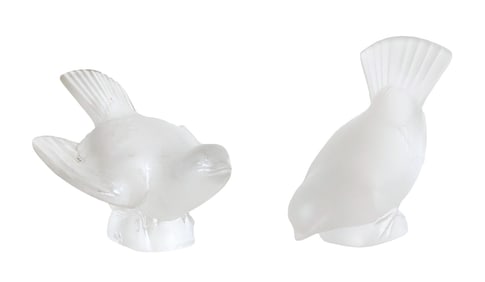 Pair of Lalique France Frosted Crystal Birds, Signed