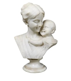 Ferdinando Vicchi (1875–1945) Italian Marble Bust – Mother and Child