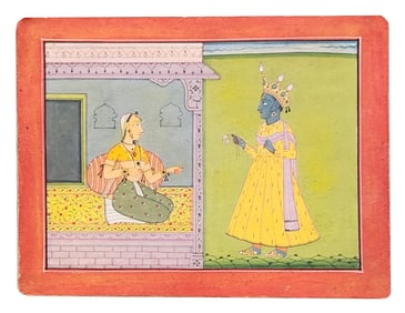 Indian Miniature Painting of Krishna and a Lady – Rajput or Pahari Style