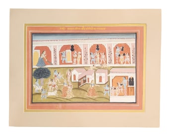 Indian Miniature Painting – "Makhan Leela and Gopis’ Complaint" – Gouache on Paper