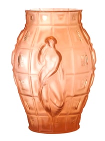 R. Lalique "Figurines et Voiles" Art Deco Frosted Glass Vase, Signed
