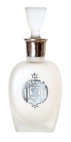Frosted Glass Decanter with Silver Collar and Academic Crest