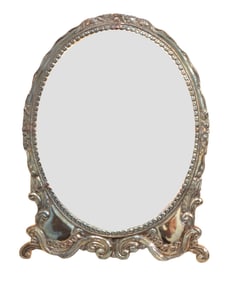 Peruvian Sterling Silver (.925) Repoussé Oval Table Mirror, Marked MV, Peru