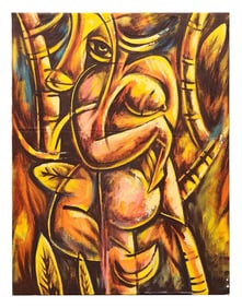 Abstract Tropical Nude – Bold Cubist Expression, Signed