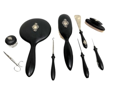 9 Pieces Real Ebony Victorian Style French Vanity Set