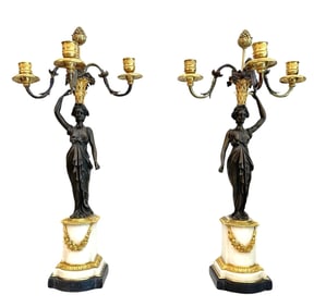 Pair of 19th Century French Empire Bronze Candelabra