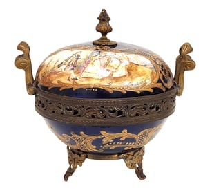 Hand-Painted Sevres Porcelain and Ormolu Covered Bowl Signed H. Varnet