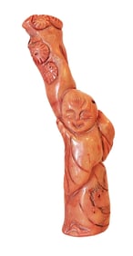 Antique Carved Red Coral Figure of a Laughing Immortal, Mid-20th Century