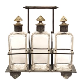 Edwardian Possible Sterling Silver & Glass Decanter Tantalus, Early 20th C.