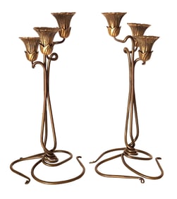 Pair of Art Nouveau Style Gilt Metal Floral Candelabra, Early 20th C.
