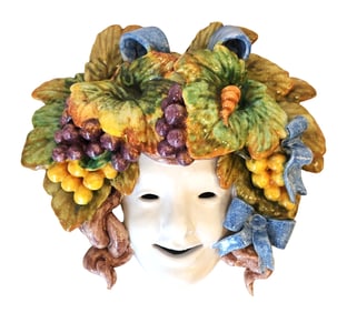 Italian Garden Ceramic Face Mask Beautiful Colors with Grapes and Leaves