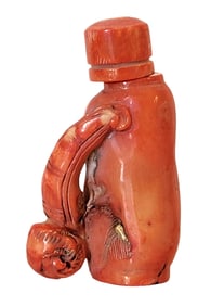 Antique Carved Red Coral Snuff Bottle with Branch Form, 20th Century