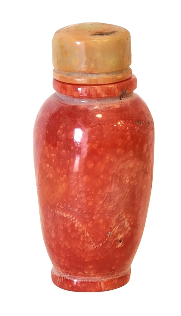 Chinese Carved Red Coral Snuff Bottle with Stopper (1 of 3)