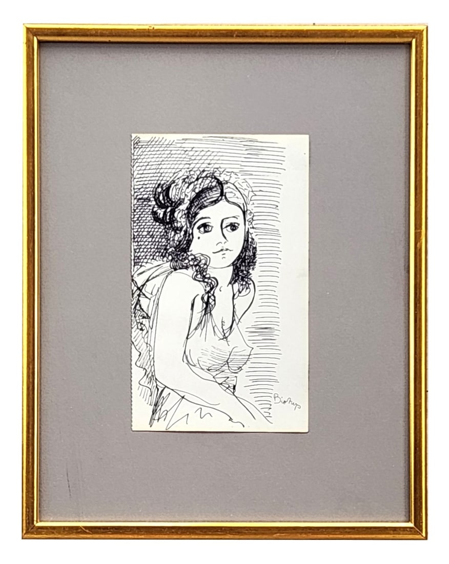 Isabel (Wolff) Bishop (1902 - 1988) American: Isabel (Wolff) Bishop (1902 - 1988) American Ink on Paper Measure 8 1/2"in H x 5"in W and 14 3/4"in H x 11 1/2"in W framed Known for: City genre, street scenes and figure painting, graphic design Biog