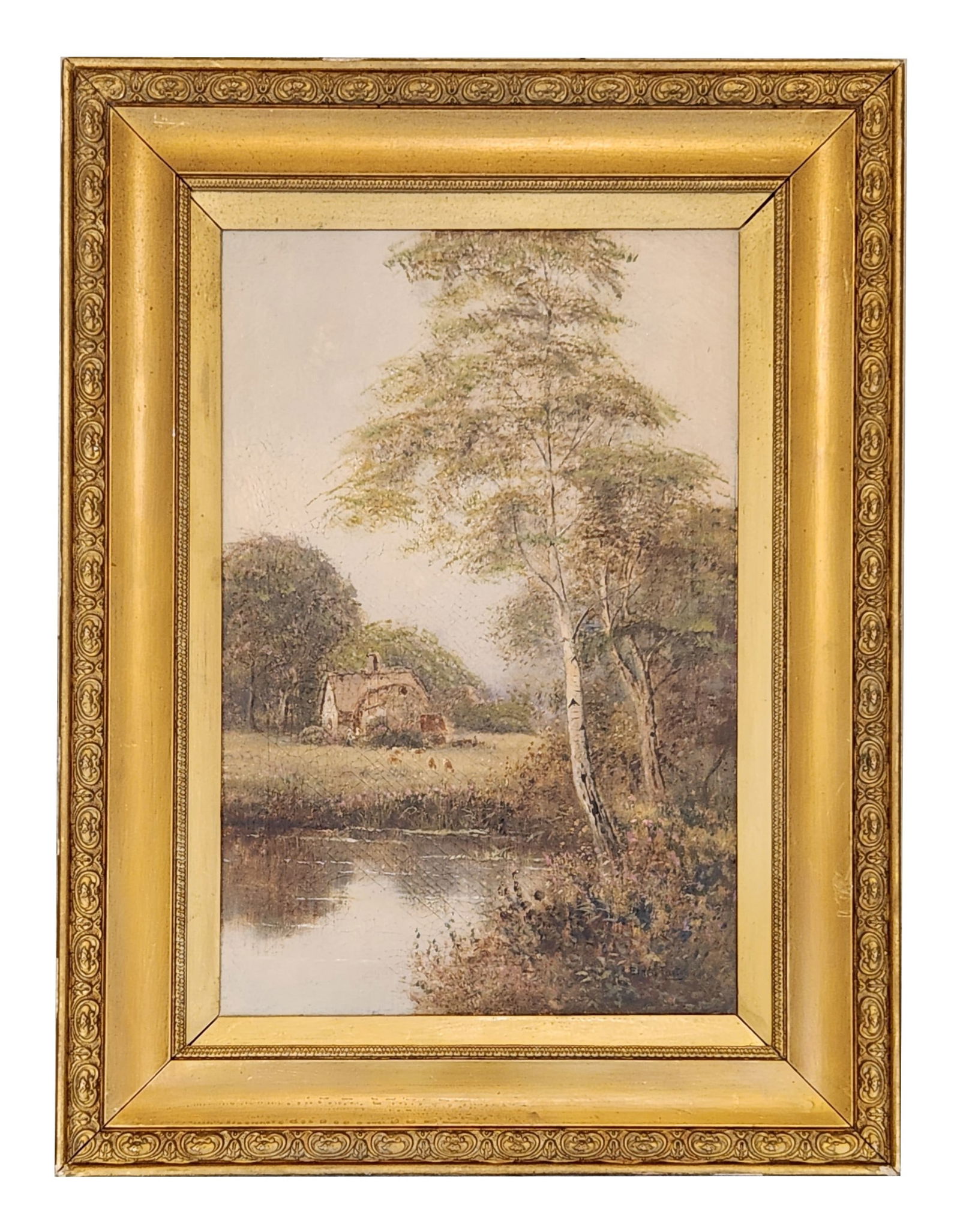 Ernest Parton (1845 - 1933) American: Ernest Parton (1845 - 1933) American Oil on Canvas Measure 18"in H x 12"in W and 24 3/4"in H x 18 3/4"in W framed Known for: Landscape, genre, animal and interior painting Biography: Ernest Parton was