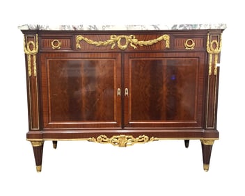 French Empire Bronze Mounted Mahogany Marble Top Commode