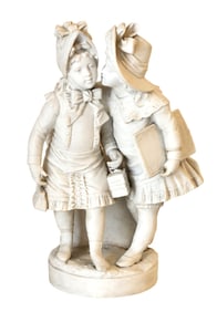 19th Century French Bisque Porcelain Group “Two Schoolgirls