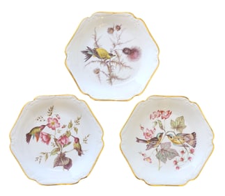 Set of 3 Mitterteich Bavaria Bird & Floral Porcelain Plates with Gilt Trim