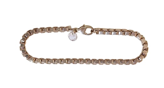 Tiffany & Co. Sterling Silver Box Link Bracelet with Round Tag & Pouch