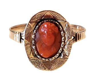 14K Gold Ring with Carved Coral Cameo