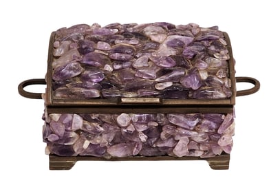 Vintage Mexican Amethyst Stone Trinket Box