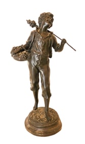 Victorian Spelter Figure "Boy with a Basket of Fruit"