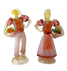 Murano Vintage Sommerso Pink Gold Flecks Italian Art Glass Sculptures