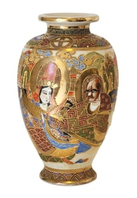 Japanese Satsuma Hand-Painted Ceramic Vase with Moriage and Gilt Detailing