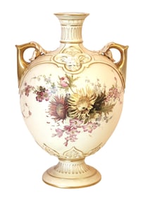Royal Worcester Hand-Painted Floral Twin-Handled Vase