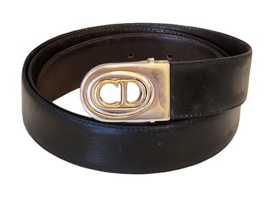 Christian Dior Black Leather Belt with Gold-Tone CD Buckle