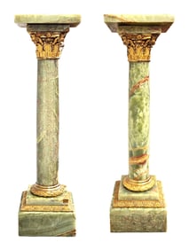Pair of Green Onyx Corinthian Pedestals with Gilt Bronze Mounts