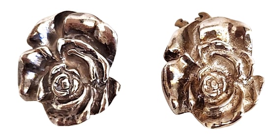 Tiffany & Co. Style Sterling Silver Rose Clip-On Earrings, Marked T&CO 925