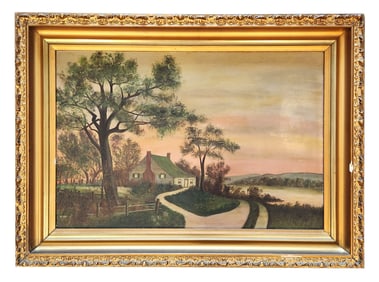 Late 19th–Early 20th Century American School Landscape Oil Painting in Gilt Frame