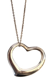 Tiffany Marked Sterling Silver Open Heart Pendant Necklace with Tiffany Pouch