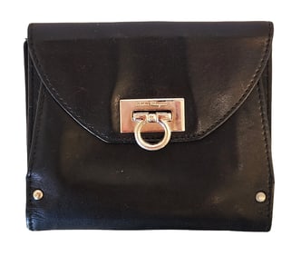 Salvatore Ferragamo Black Leather Wallet with Gancini Hardware, Made in Italy