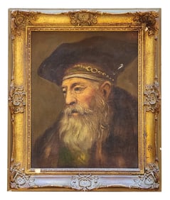 Old Master Style Portrait of a Bearded Man, Oil on Canvas with Gilt Frame