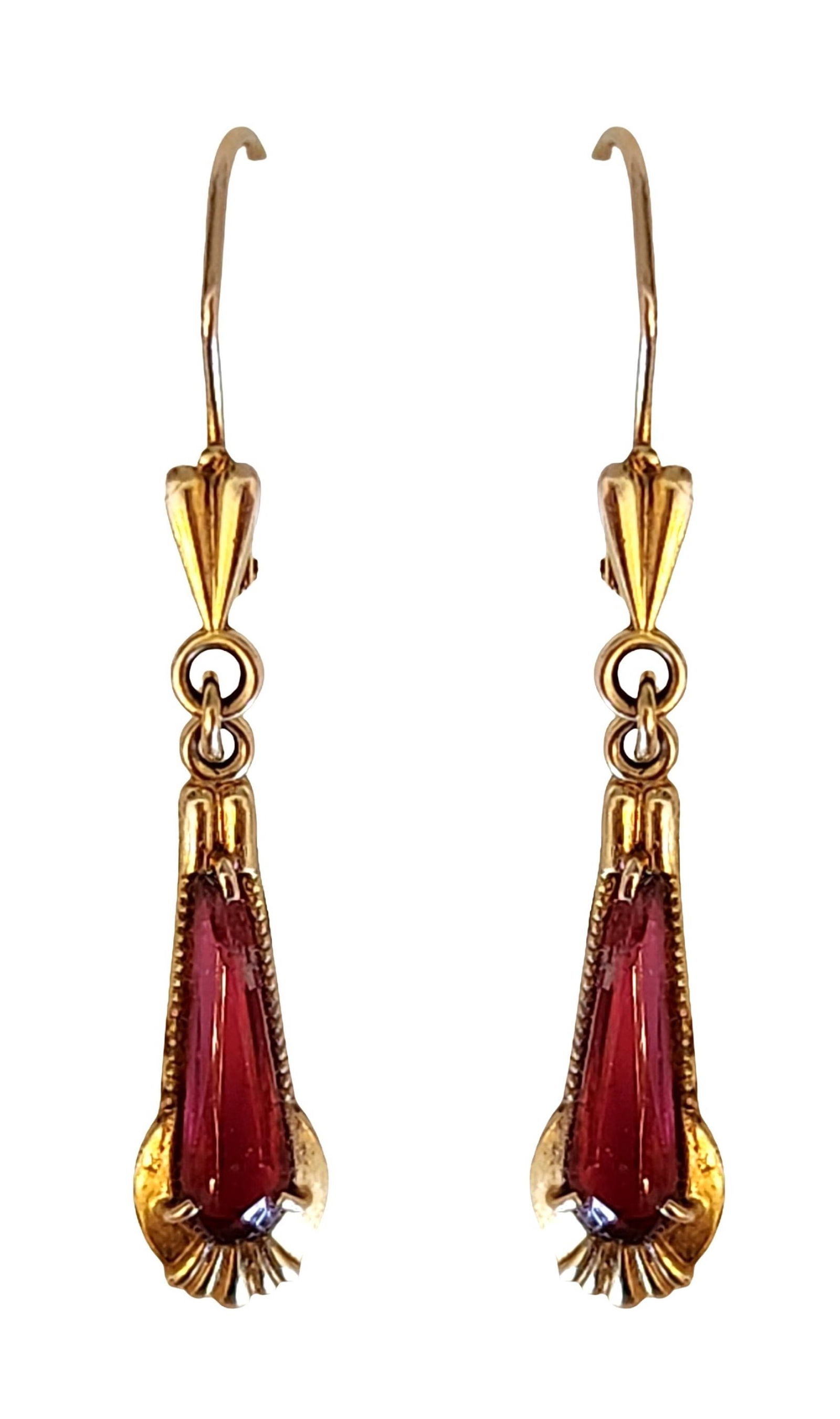 Antique 10K Gold Drop Earrings with Red Teardrop Stones – Victorian/Art Nouveau Style (1 of 4)