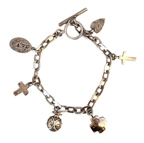 Milor Italy Sterling Silver Charm Bracelet – Religious Cross & Symbol Charms, 925
