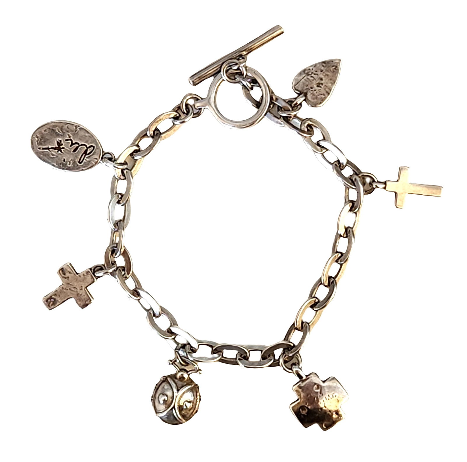 Milor Italy Sterling Silver Charm Bracelet – Religious Cross & Symbol Charms, 925 (1 of 2)