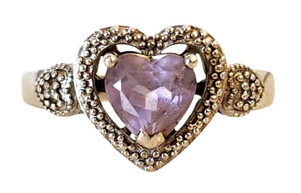 Sterling Silver Amethyst Ring with Filigree Detail – 925 Marked, Vintage AU Maker