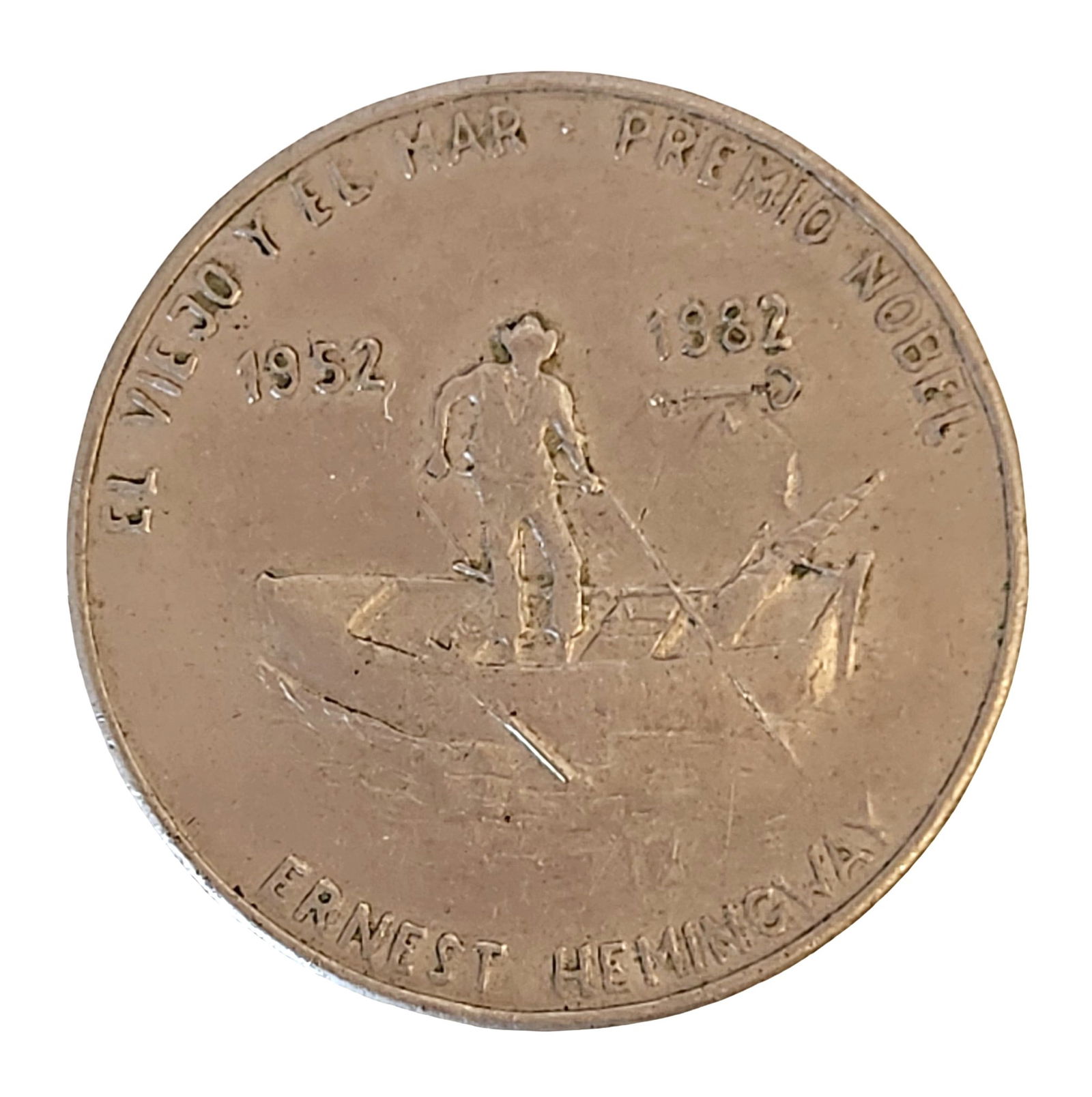 1982 Cuba Ernest Hemingway “El Viejo y el Mar?? 1 Peso Commemorative Coin (1 of 2)
