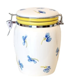 Inspirado Stonelite Ceramic Storage Canister with Clamp Lid – Blue Floral Design