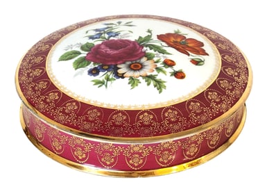 Limoges France Ets Lareyras Large Round Porcelain Box – Floral & Gold Decor